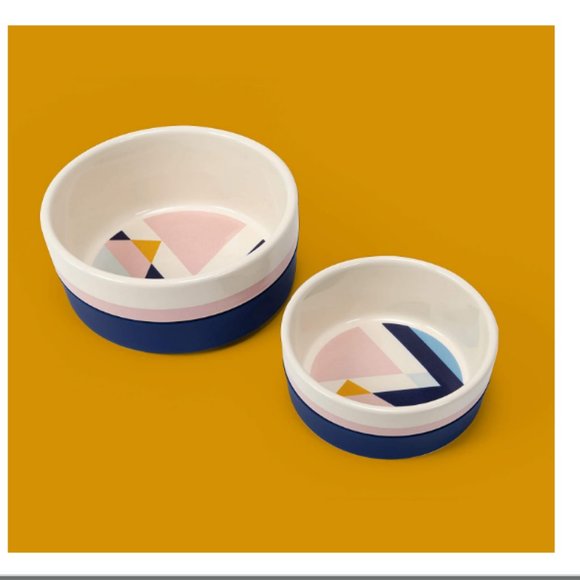 Jonathan Adler Now House Blue Miami Duo Bowl pet dog size Medium nwt - Picture 1 of 11
